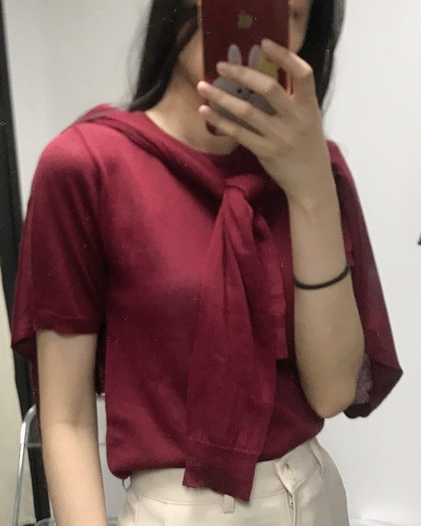 【現貨】🍷法式酒紅針Tee+開衫套裝 <KR> - IKIMSTORE