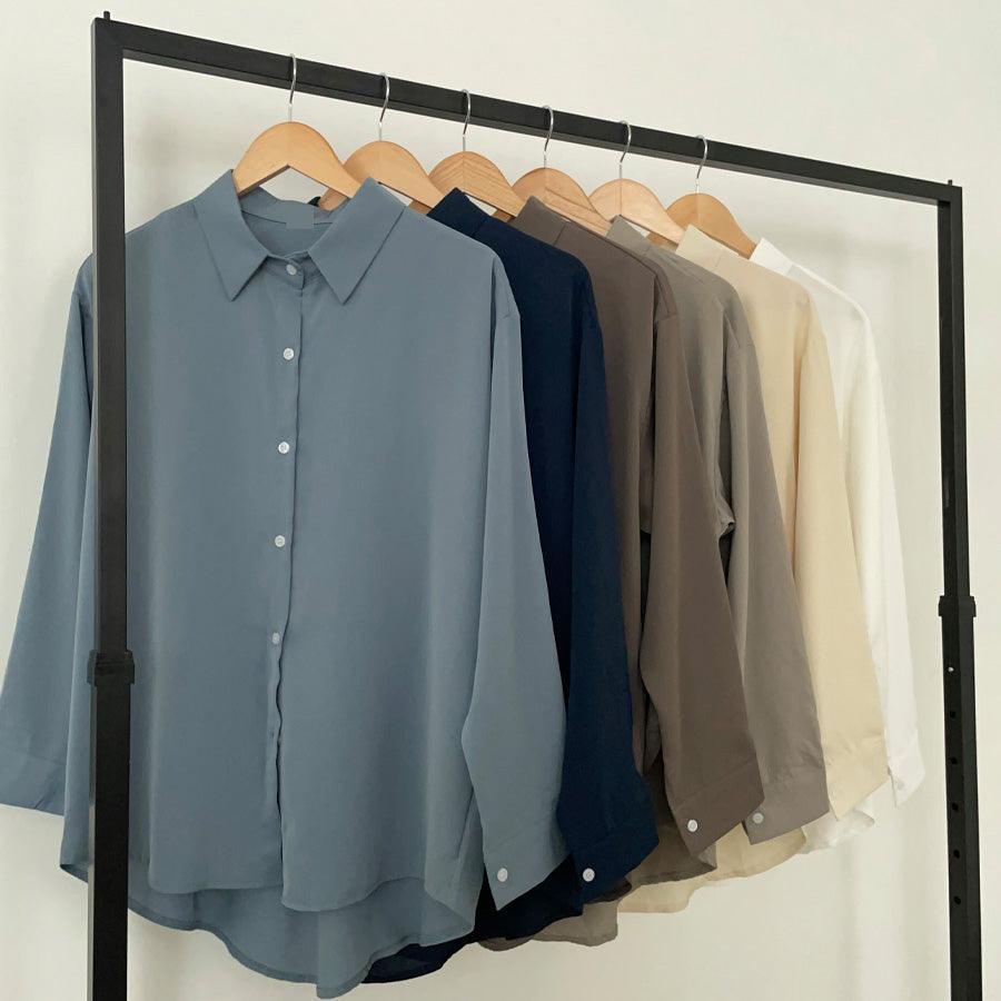 【現貨white, cream, navy】絲滑柔軟寬鬆恤衫(7color) - IKIMSTORE