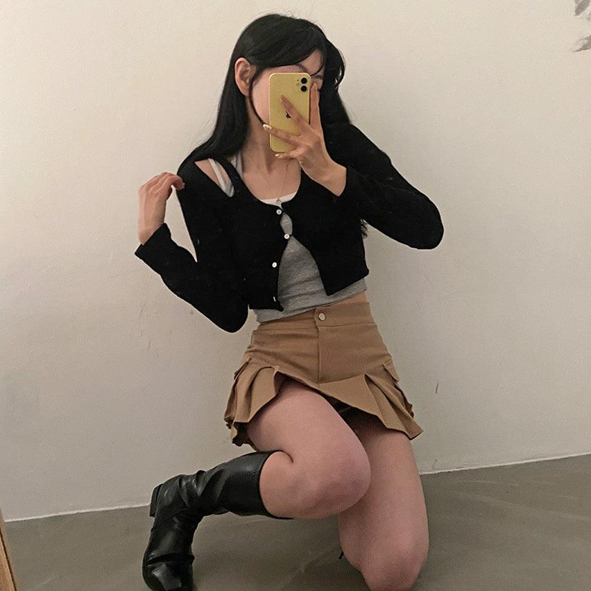 韓製獨特露肩鈕扣開衫<KR> - IKIMSTORE