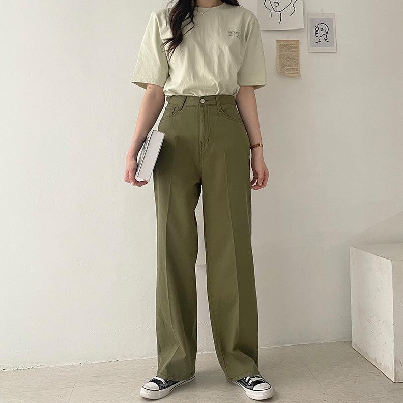 韓製高腰休閒牛仔寬褲<KR>(S-L/3color) - IKIMSTORE