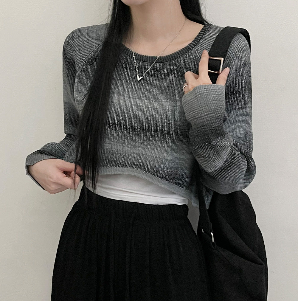 彩虹條紋短版針織上衣