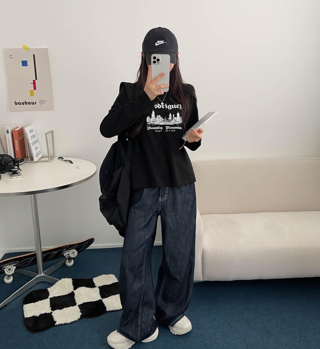 【現貨黑/Daily】英字復古印花長袖T恤<KR> - IKIMSTORE