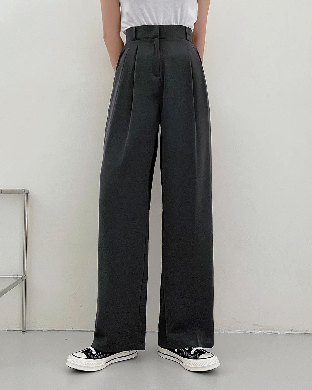 【三種長度/後橡筋腰】兩針褶暗扣西裝褲(S~2XL) - IKIMSTORE