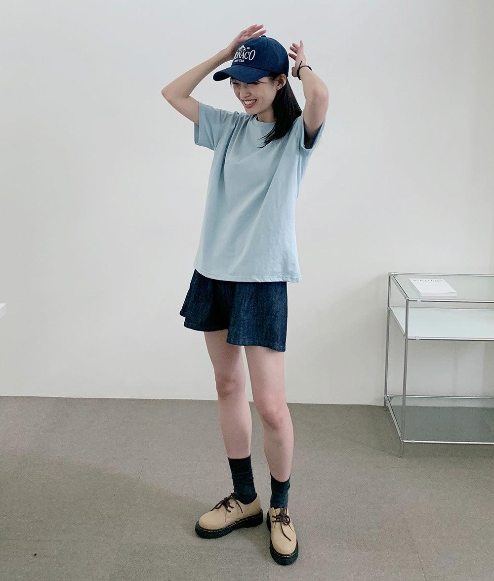 🧊【涼感/後橡筋腰!】兩針褶原色牛仔短褲<KR>(S~2XL) - IKIMSTORE