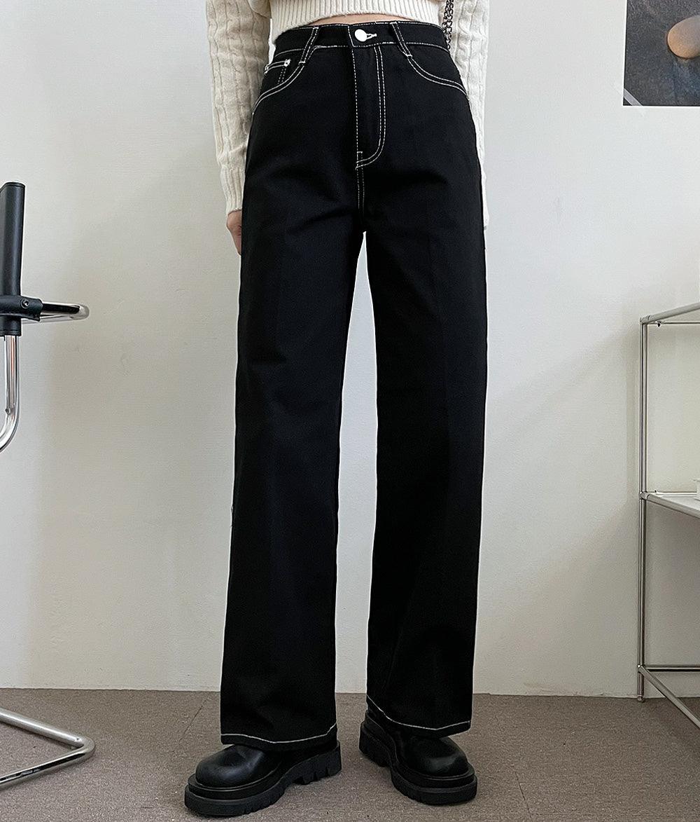 Little Stitch明線牛仔闊腿褲<KR> (S-L) - IKIMSTORE