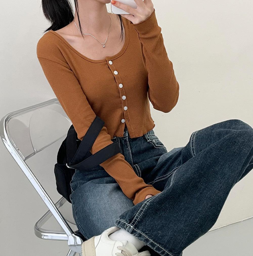 韓製氣質方領羅紋開衫<KR> - IKIMSTORE