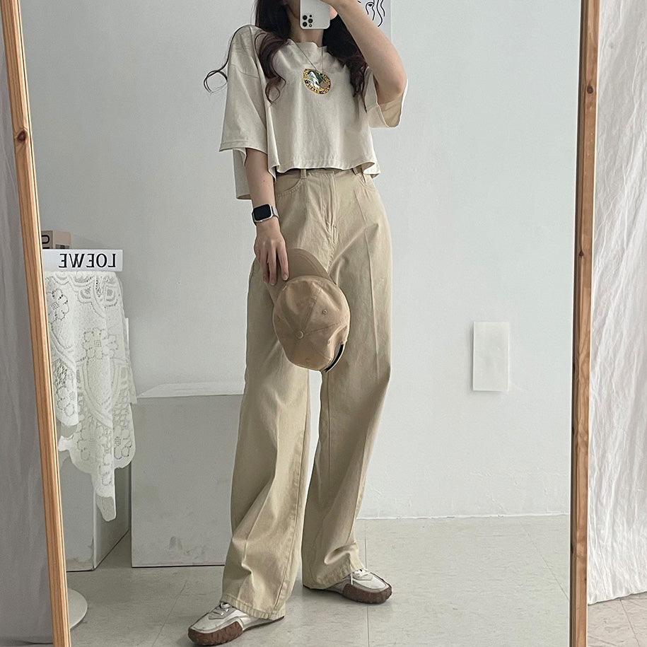韓製高腰休閒牛仔寬褲<KR>(S-L/3color) - IKIMSTORE