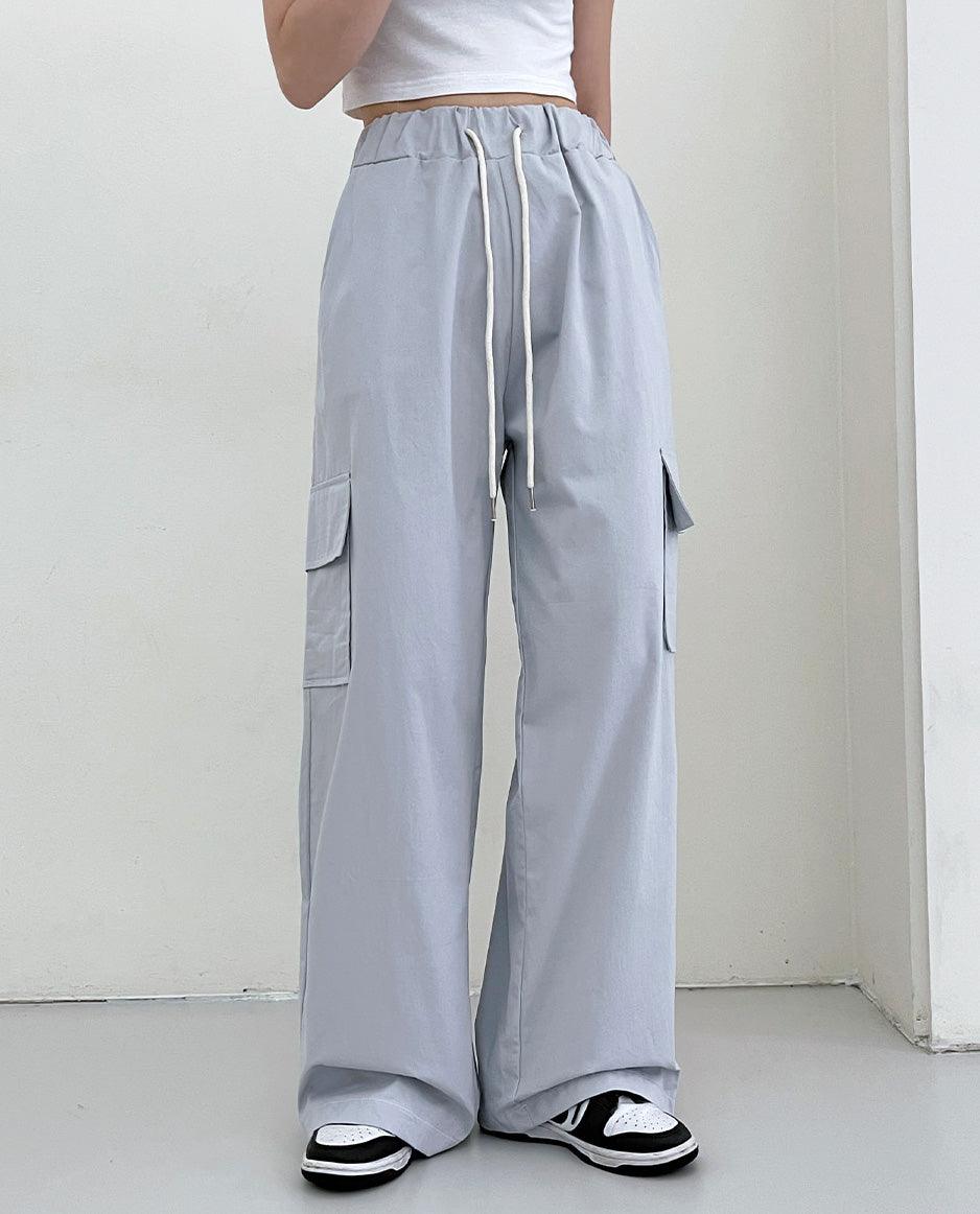 【鬆緊腰】韓製棉質工裝闊腿褲<KR> (4color) - IKIMSTORE