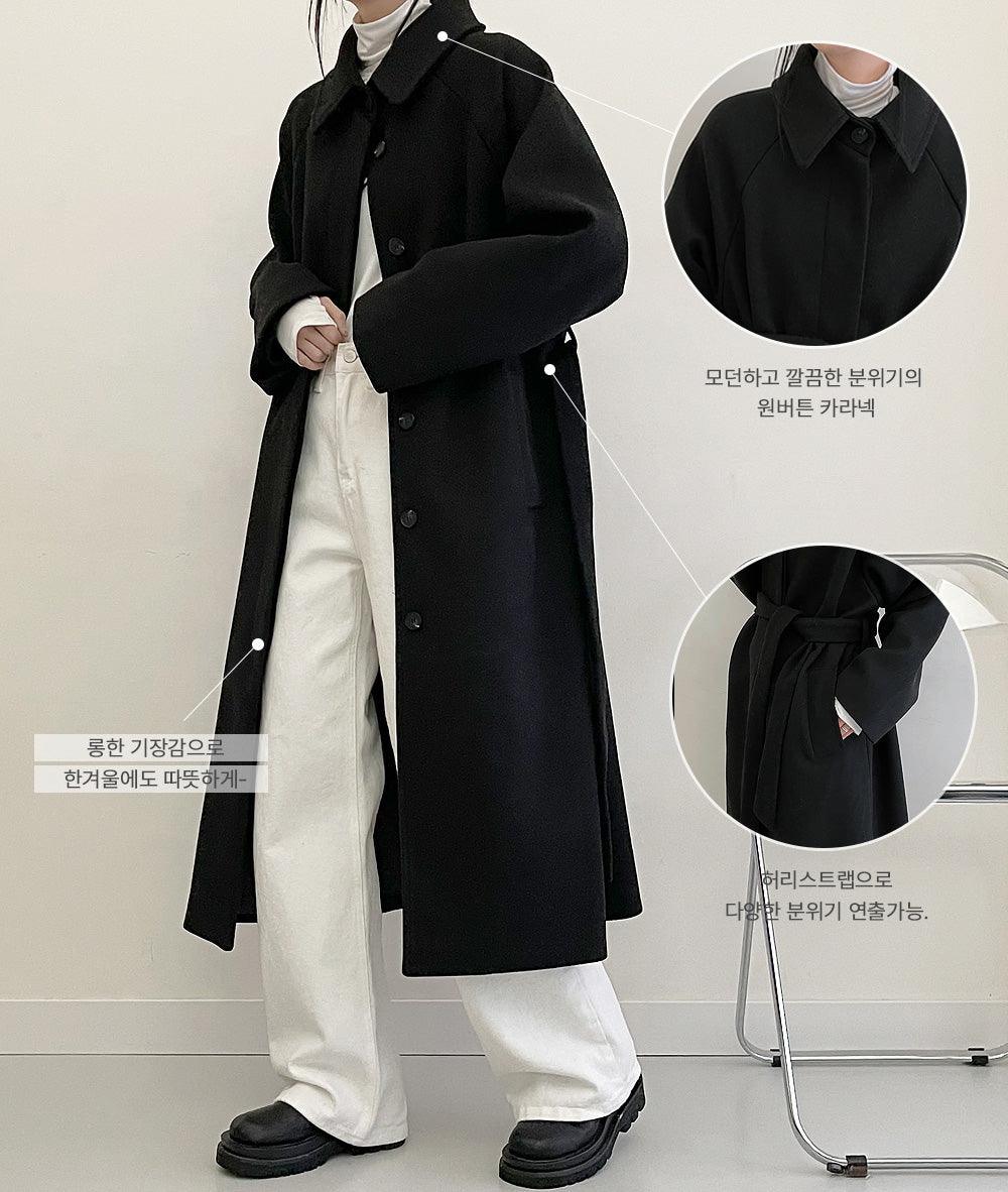 【現貨beige柔軟/附腰帶】🇰🇷韓製翻領寬鬆毛呢長大衣(3color) - IKIMSTORE