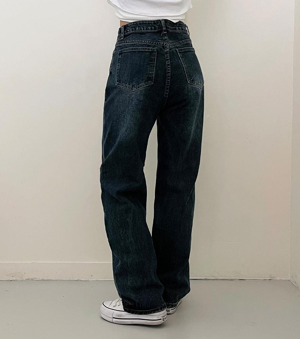 【S-2XL/顏色推薦!】復古深藍色牛仔闊腿褲 - IKIMSTORE