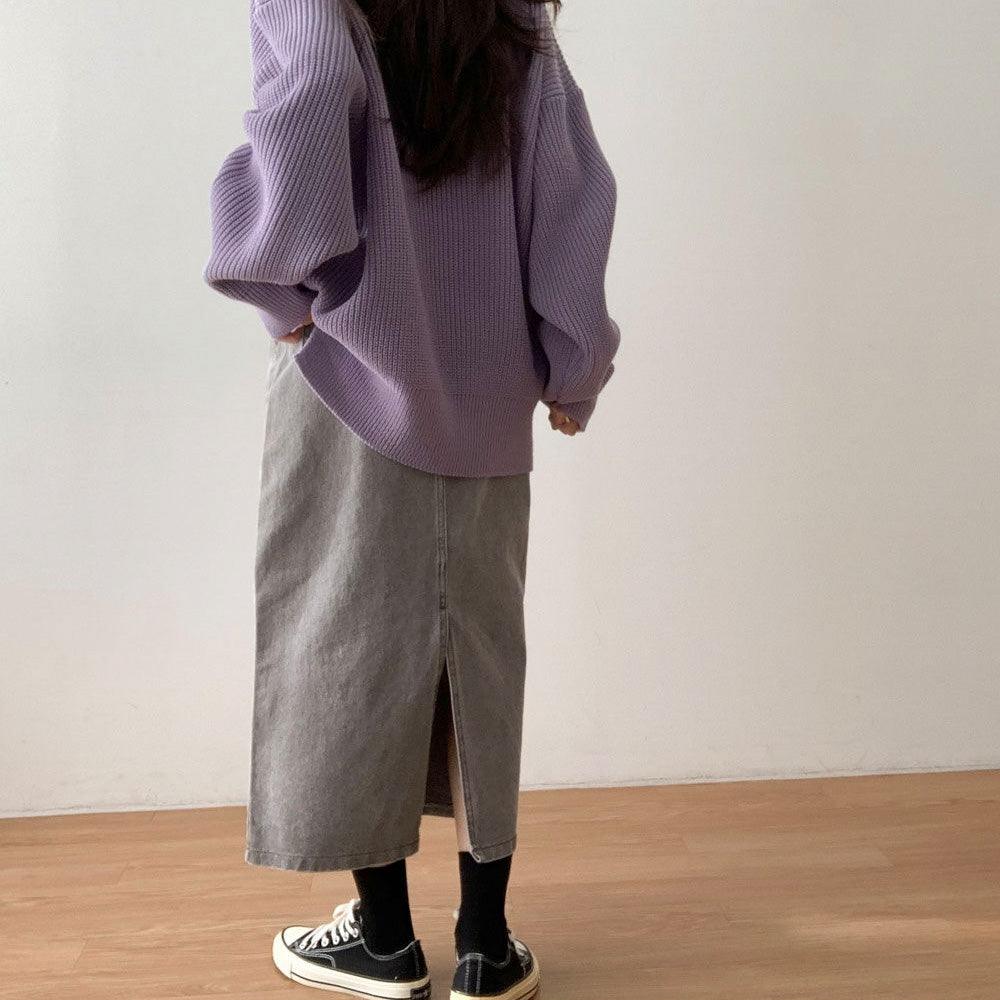 水洗開叉牛仔長裙<KR> - IKIMSTORE