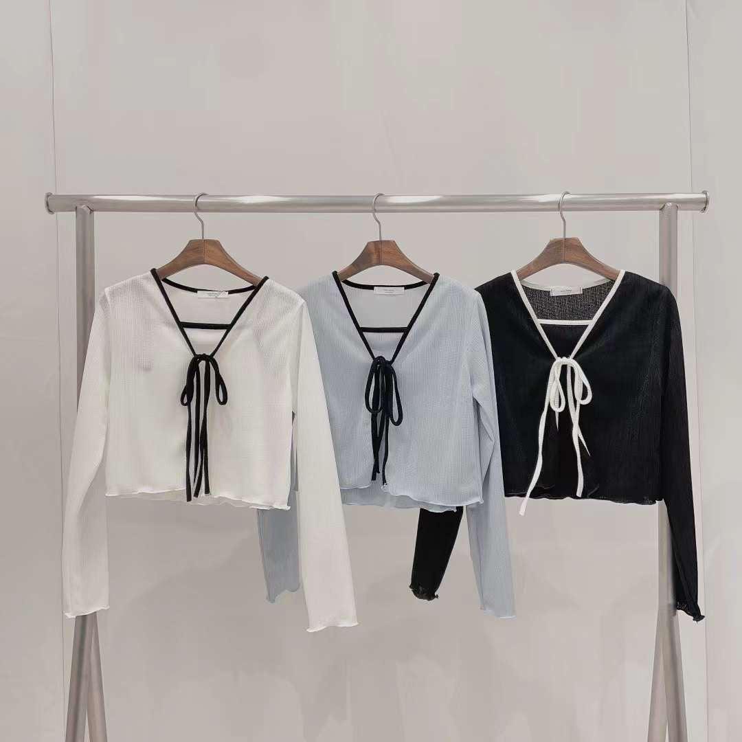 撞色蝴蝶結綁帶背心外套SET<KR> - IKIMSTORE