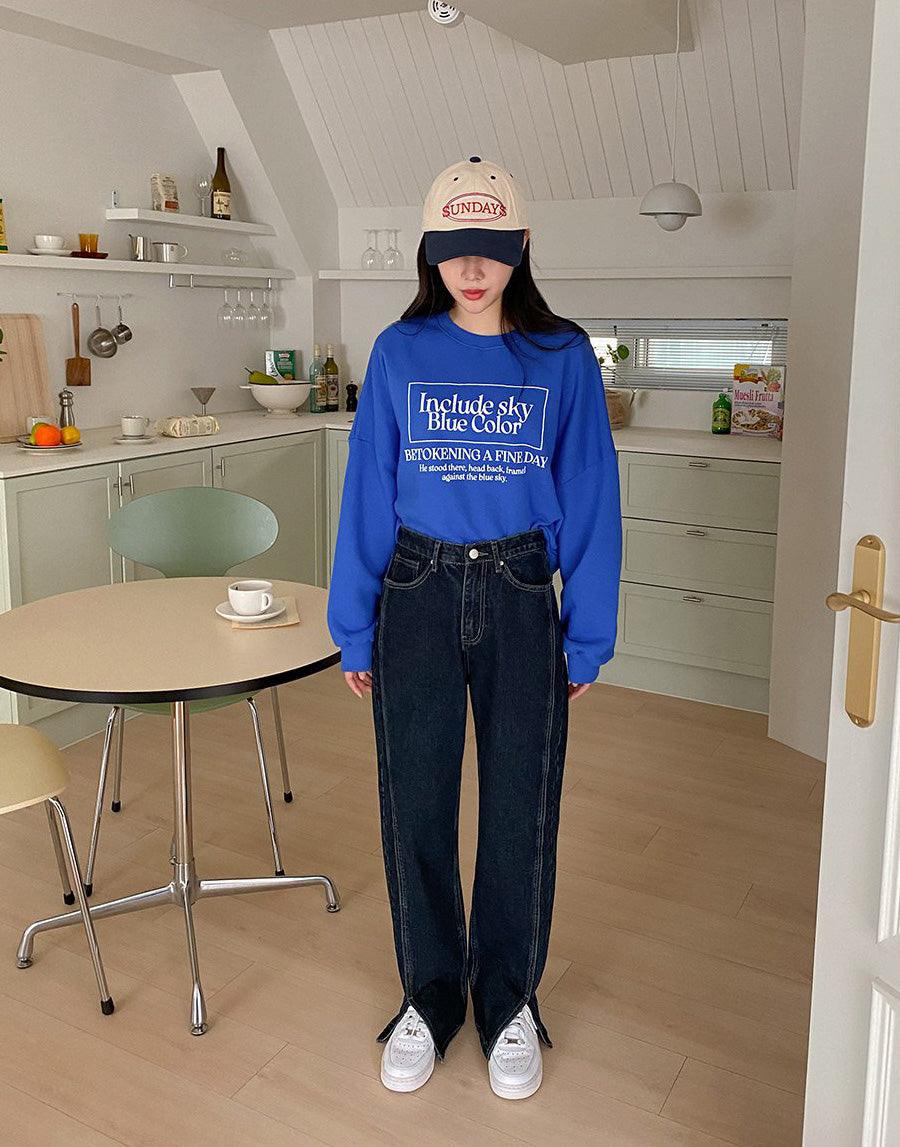 【超顯腿長!】靛藍開衩牛仔直筒褲<KR>(S-2XL) - IKIMSTORE