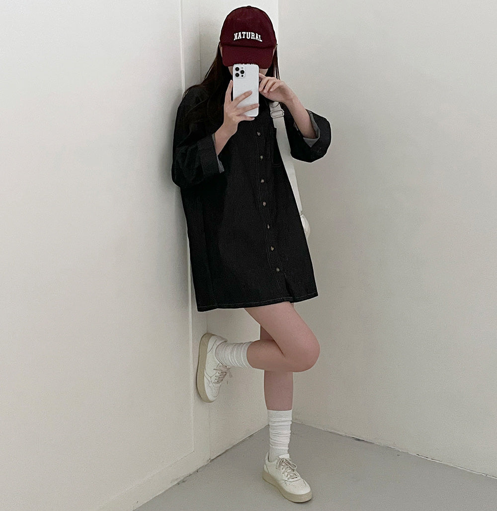 明線牛仔恤衫連衣裙