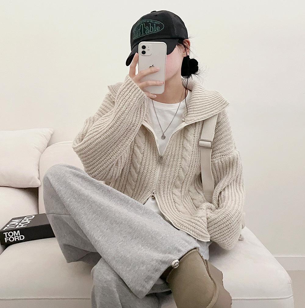 【現貨cream】韓製麻花雙向針織拉鍊開衫(5color)<KR> - IKIMSTORE