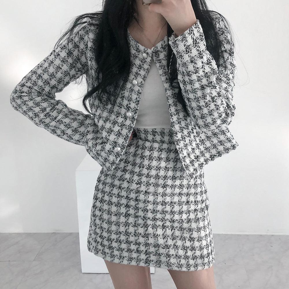 韓製氣質千鳥格紋套裝<KR> - IKIMSTORE