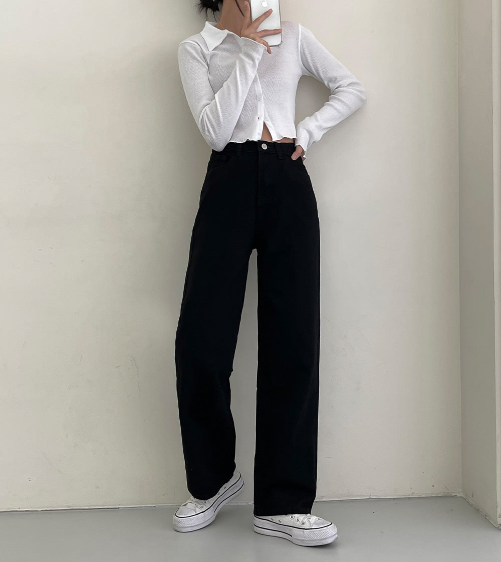 【3種長度/內橡筋】水洗闊腿牛仔褲(S-2XL)