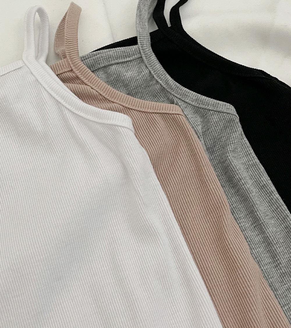 韓製羅紋方領吊帶背心(4color)<KR> - IKIMSTORE