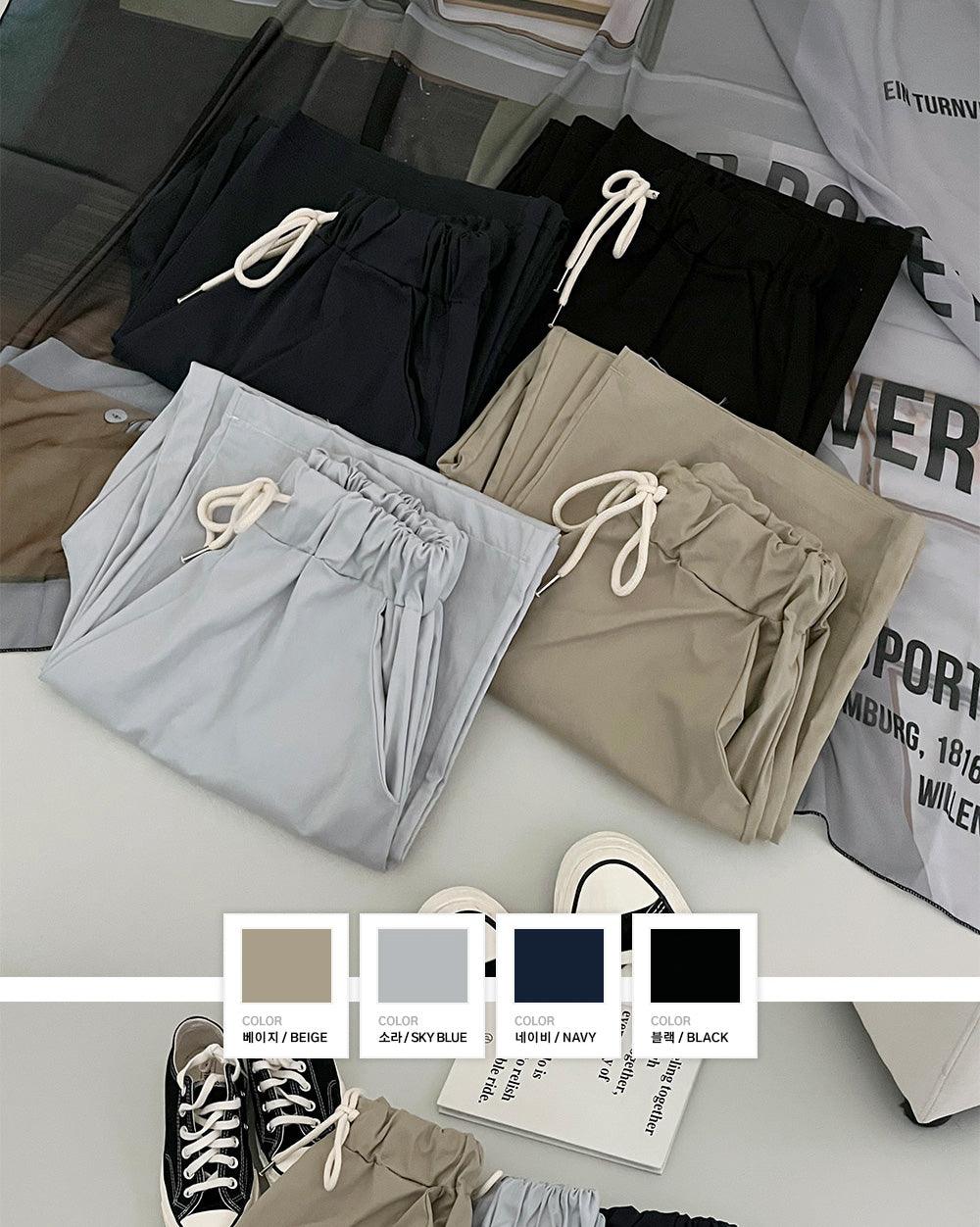 【鬆緊腰】韓製棉質工裝闊腿褲<KR> (4color) - IKIMSTORE