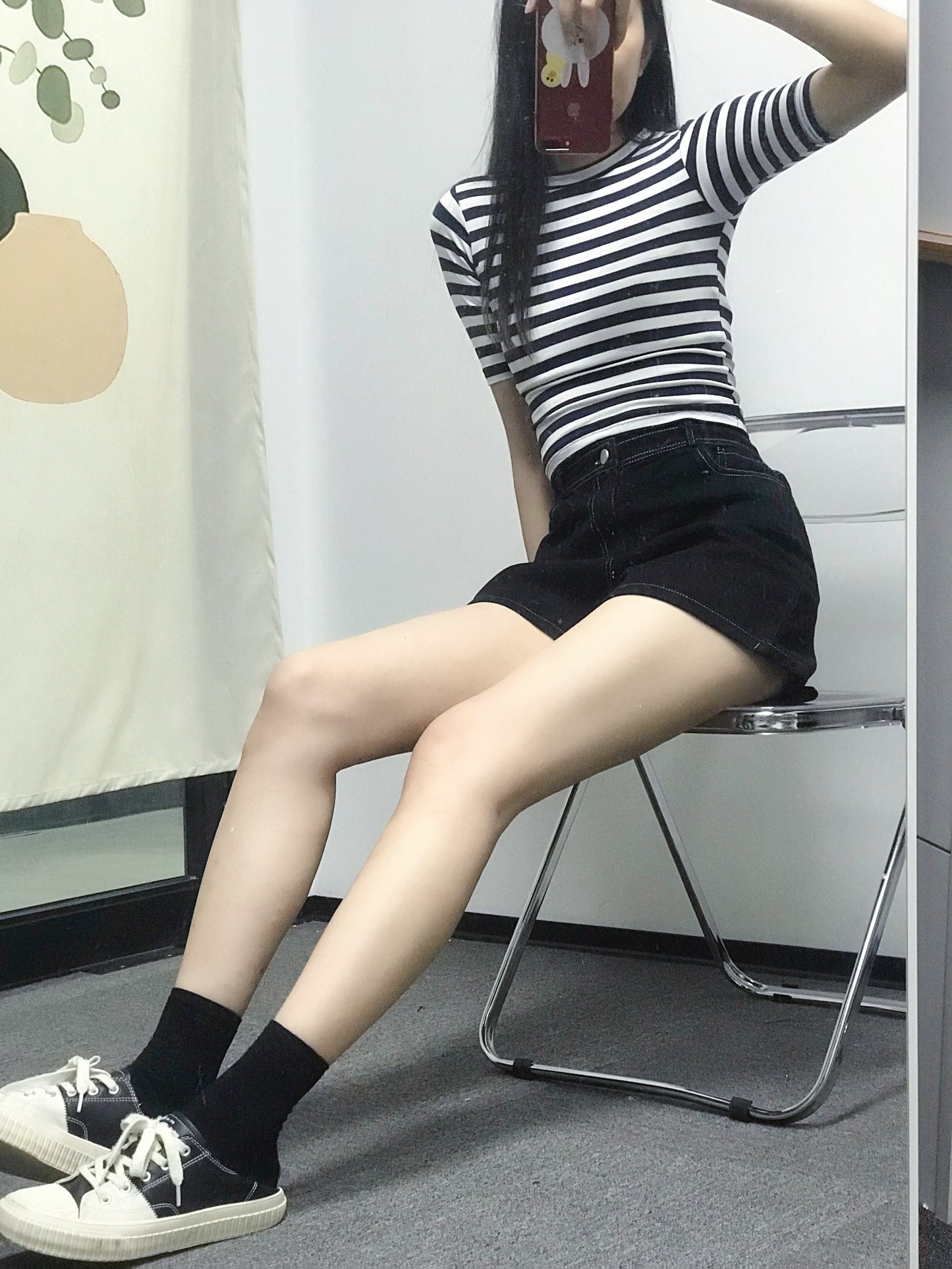 【現貨】收手臂條紋緊身T恤<KR> - IKIMSTORE
