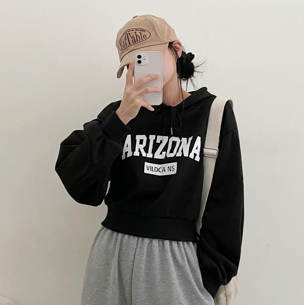 Arizona印花拉絨短款連帽衫(3color) - IKIMSTORE