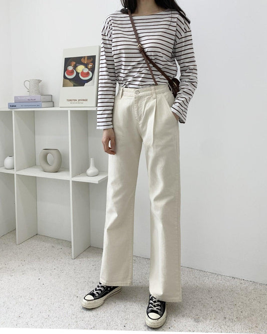 【現貨黑L、奶M】韓國製牛仔闊腿褲 <KR> - IKIMSTORE