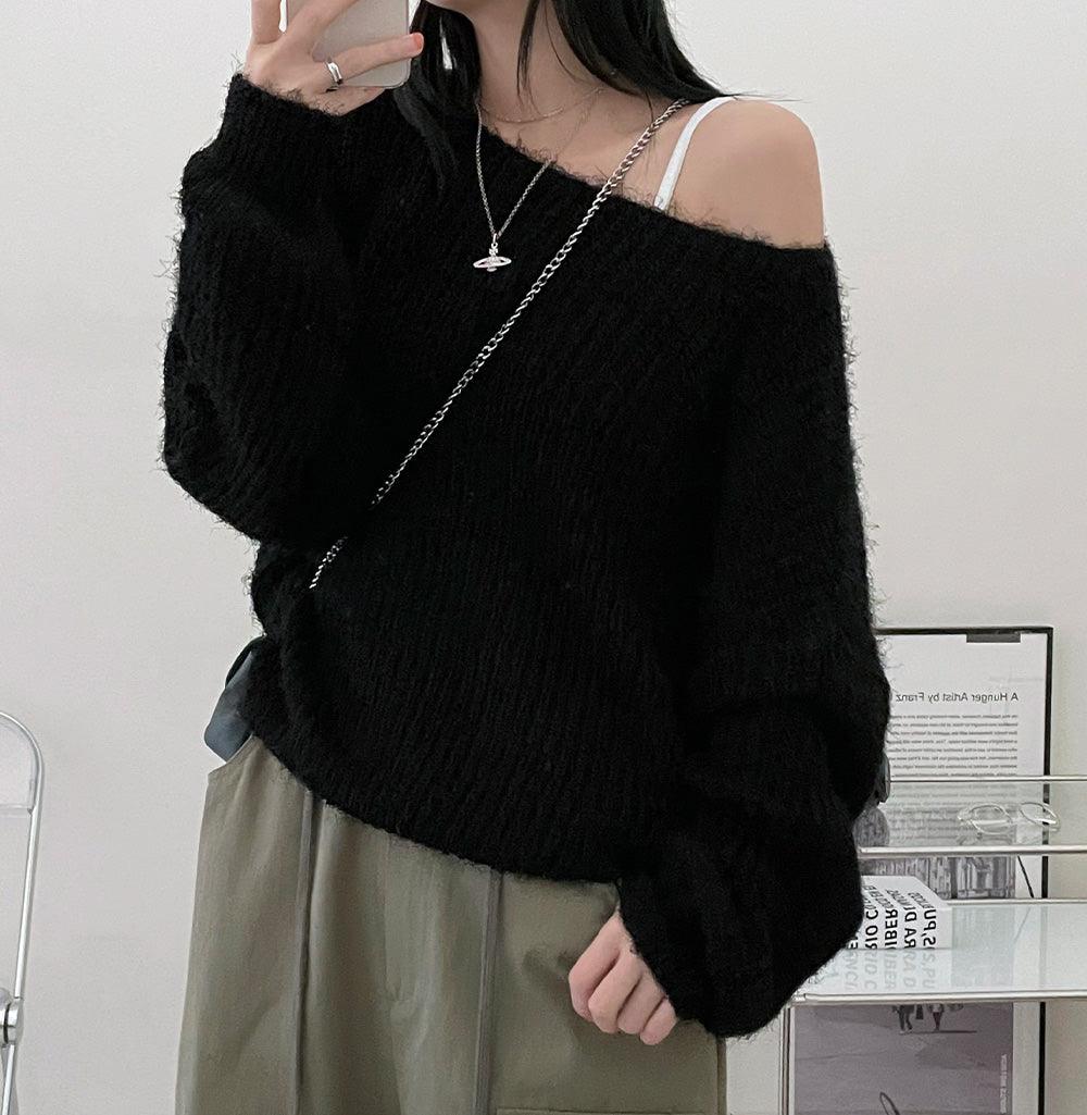 【現貨khaki, blue】🤍韓製絨絨船領針織衫<KR>(5color) - IKIMSTORE