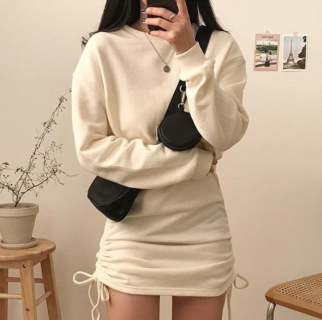 【Last現貨】衛衣收腰連身裙 <KR> - IKIMSTORE