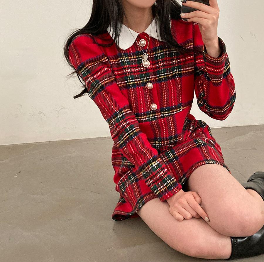 🥂節日格紋迷你連衣裙<KR> - IKIMSTORE