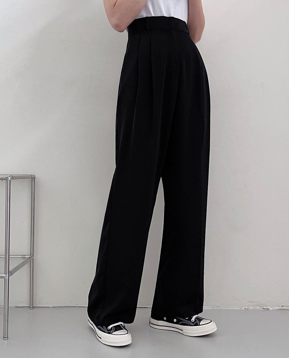 【三種長度/後橡筋腰】兩針褶暗扣西裝褲(S~2XL) - IKIMSTORE