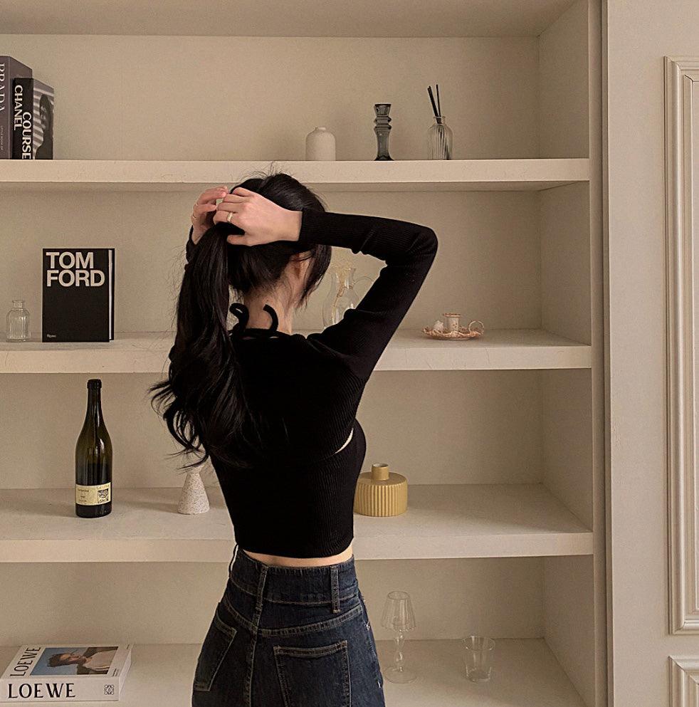 🥂韓製鈕扣短上衣+背心SET - IKIMSTORE