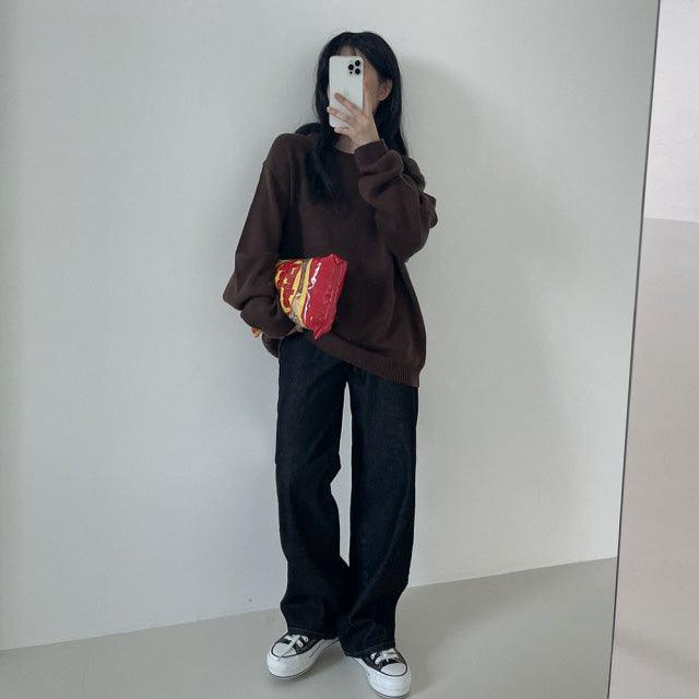 莫蘭迪高級灰黑系牛仔闊褲<KR> - IKIMSTORE
