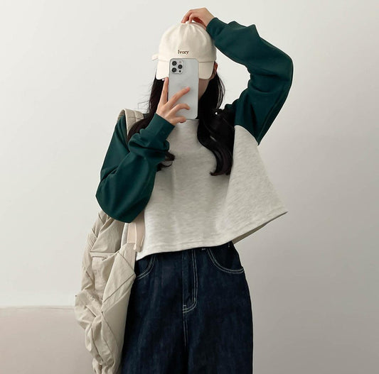 【🌱春季新品】韓製撞色插肩袖短款T恤<KR> - IKIMSTORE