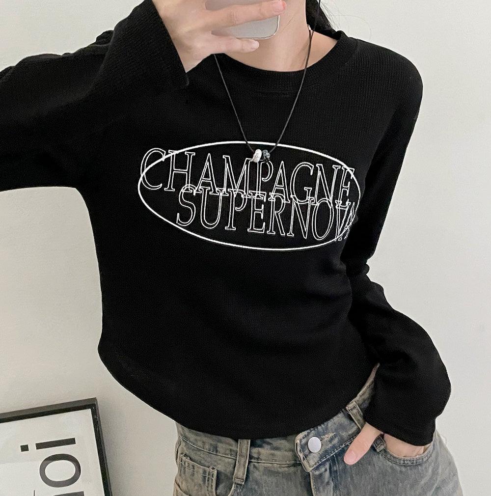 🥂韓製香檳印花華夫格長袖T恤 (4color)<KR> - IKIMSTORE