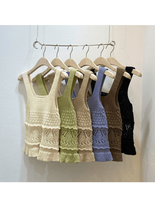 韓製方領粗帶勾花背心<KR> - IKIMSTORE