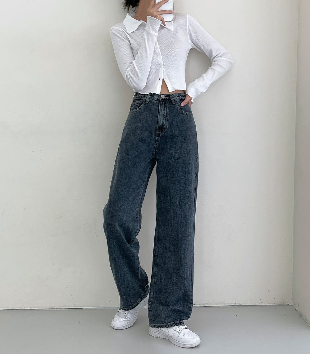 【3種長度/內橡筋】水洗闊腿牛仔褲(S-2XL)
