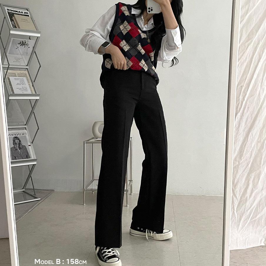【三種長度/XS~L】韓製修身暗扣闊腿西褲<KR> - IKIMSTORE