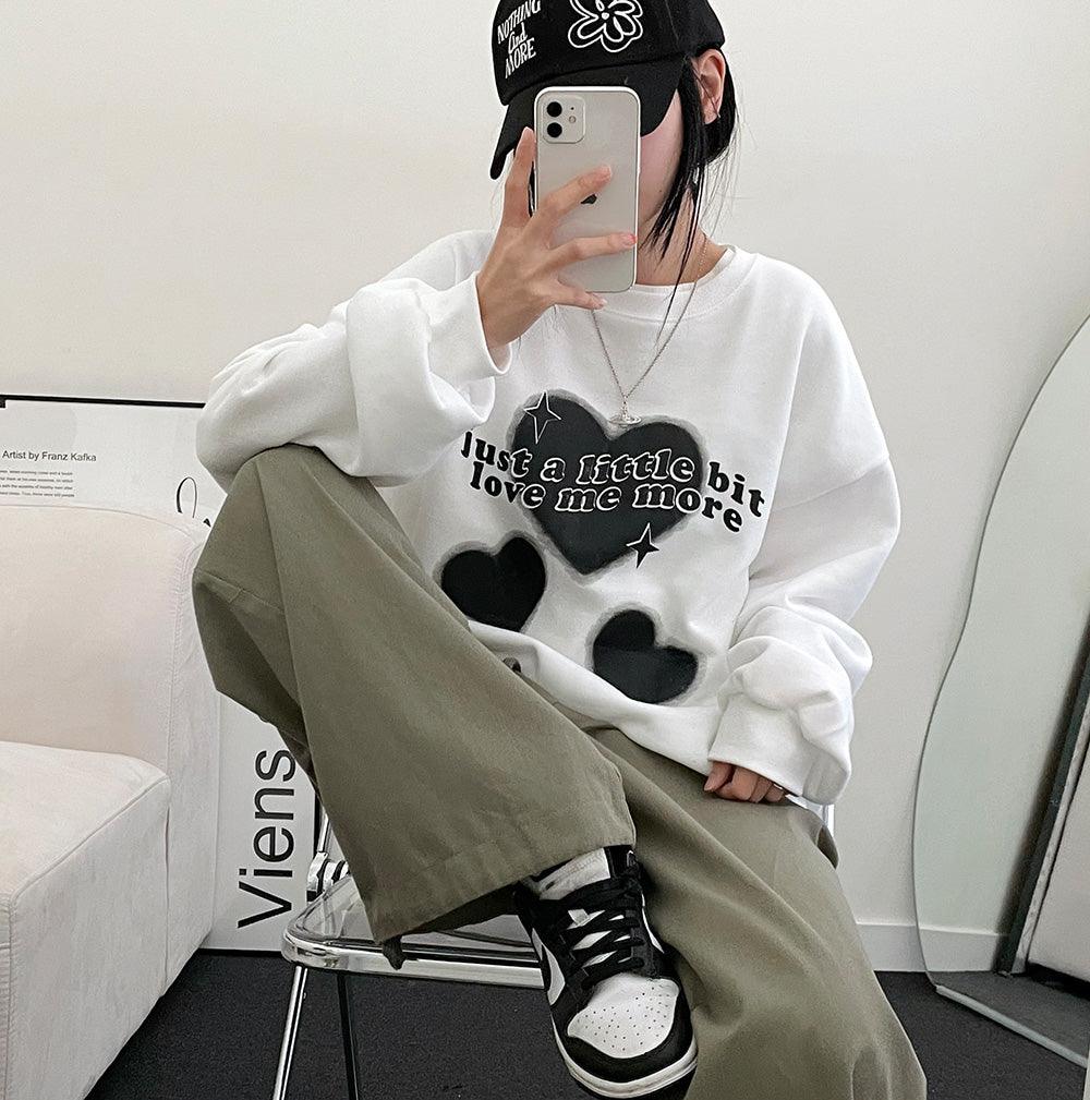 💕韓製Love me more印花拉絨衛衣(4color) - IKIMSTORE
