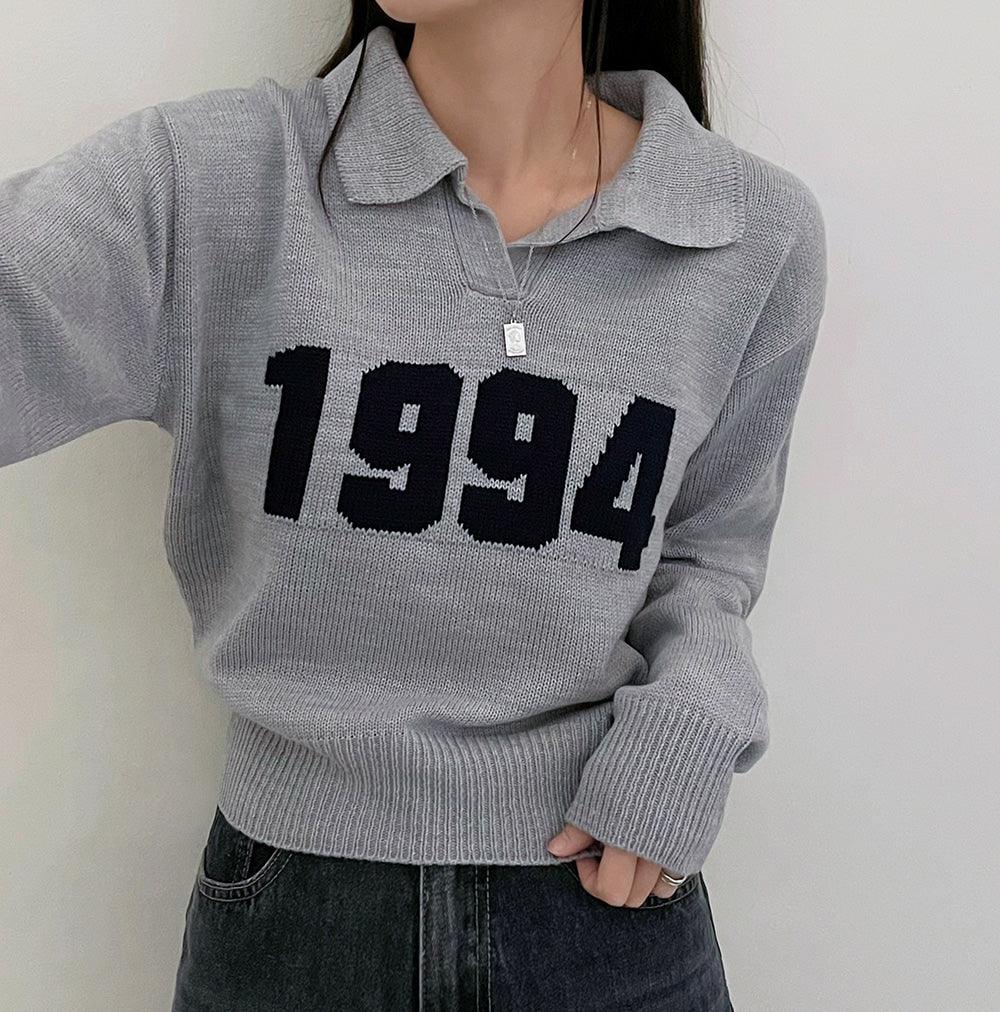 【現貨ivory, navy】韓製1994翻領針織上衣<KR> - IKIMSTORE