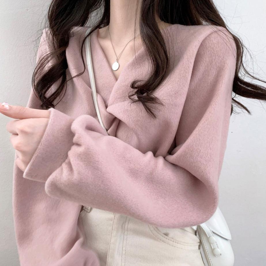 可愛絨絨感扭結上衣<KR> - IKIMSTORE