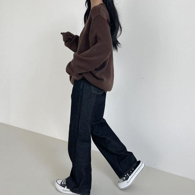 莫蘭迪高級灰黑系牛仔闊褲<KR> - IKIMSTORE