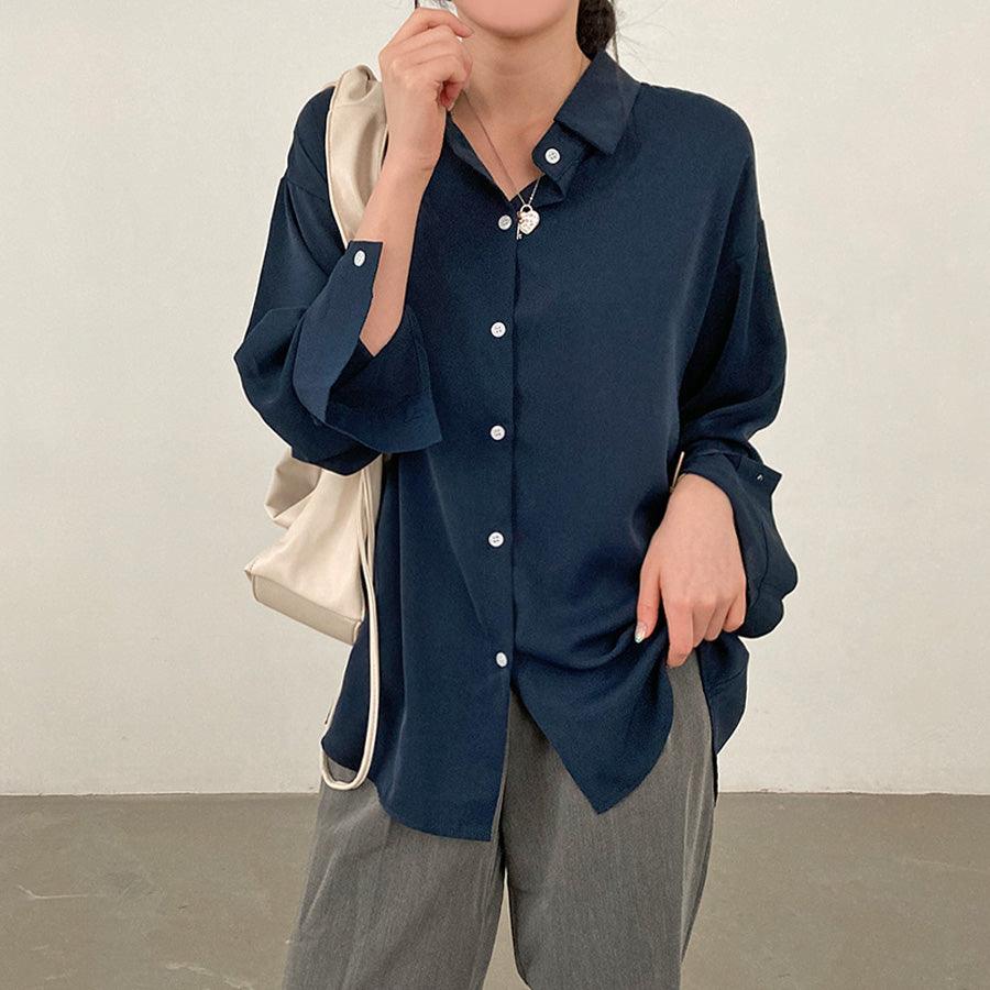 【現貨white, cream, navy】絲滑柔軟寬鬆恤衫(7color) - IKIMSTORE