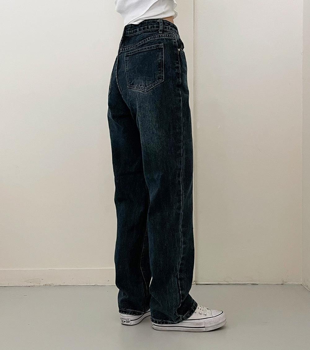 【S-2XL/顏色推薦!】復古深藍色牛仔闊腿褲 - IKIMSTORE