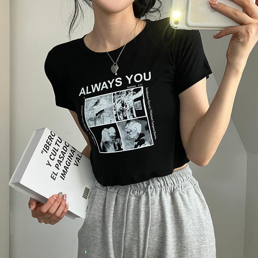 Always You黑白相Crop Tee<KR> - IKIMSTORE