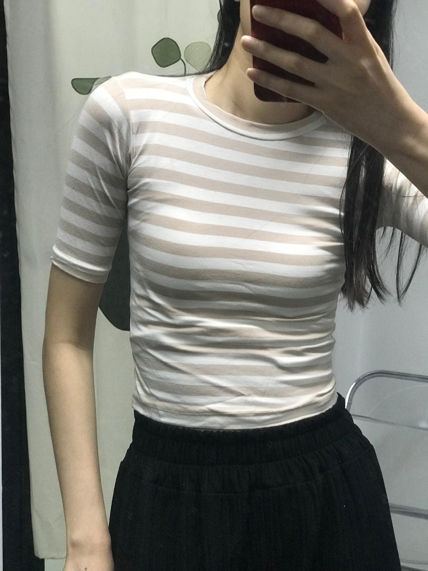 【現貨】收手臂條紋緊身T恤<KR> - IKIMSTORE