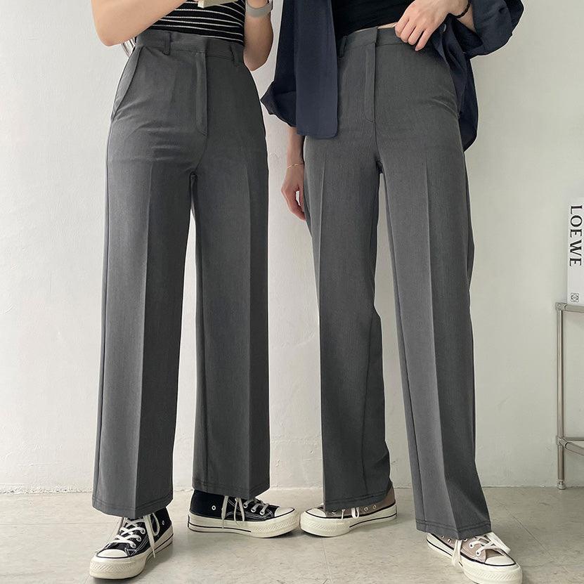 【三種長度/XS~L】韓製修身暗扣闊腿西褲<KR> - IKIMSTORE