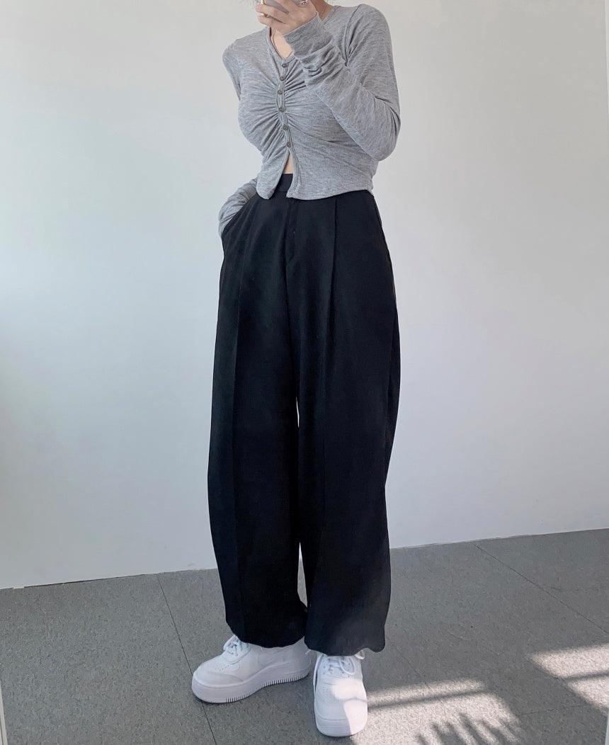 (兩穿!休閒/慢跑褲)束腳抽繩休閒闊褲<KR>(S-L) - IKIMSTORE