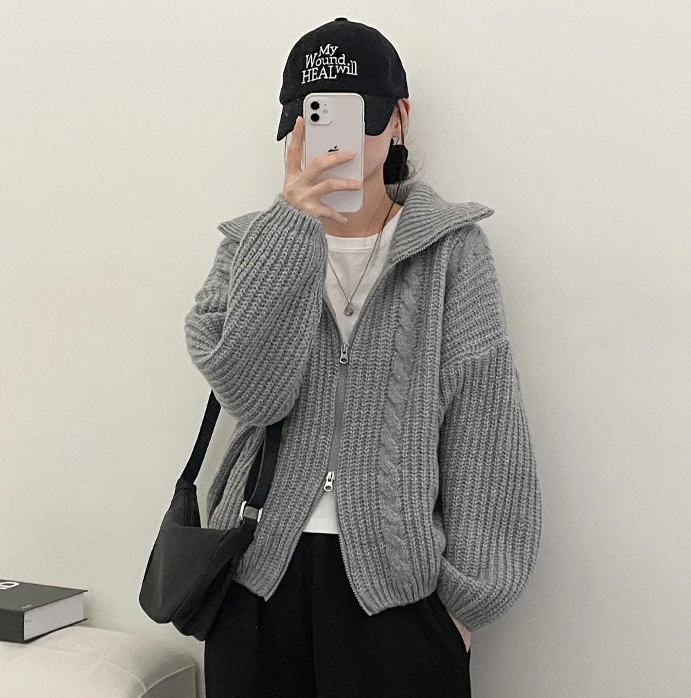 【現貨cream】韓製麻花雙向針織拉鍊開衫(5color)<KR> - IKIMSTORE