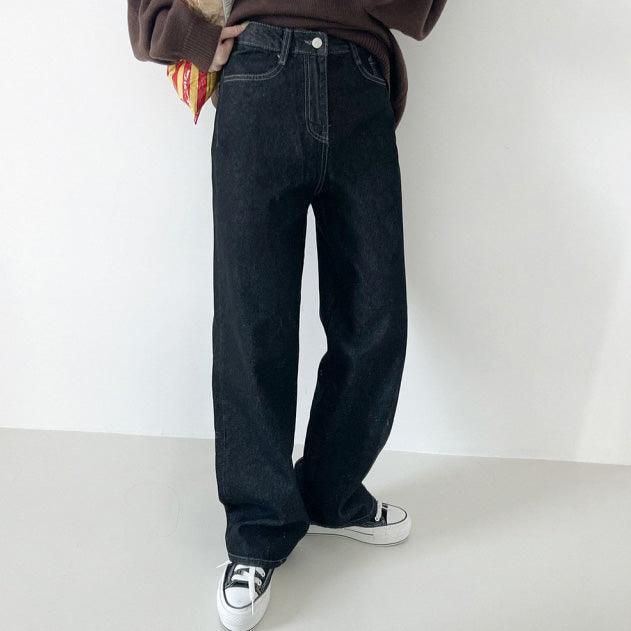 莫蘭迪高級灰黑系牛仔闊褲<KR> - IKIMSTORE