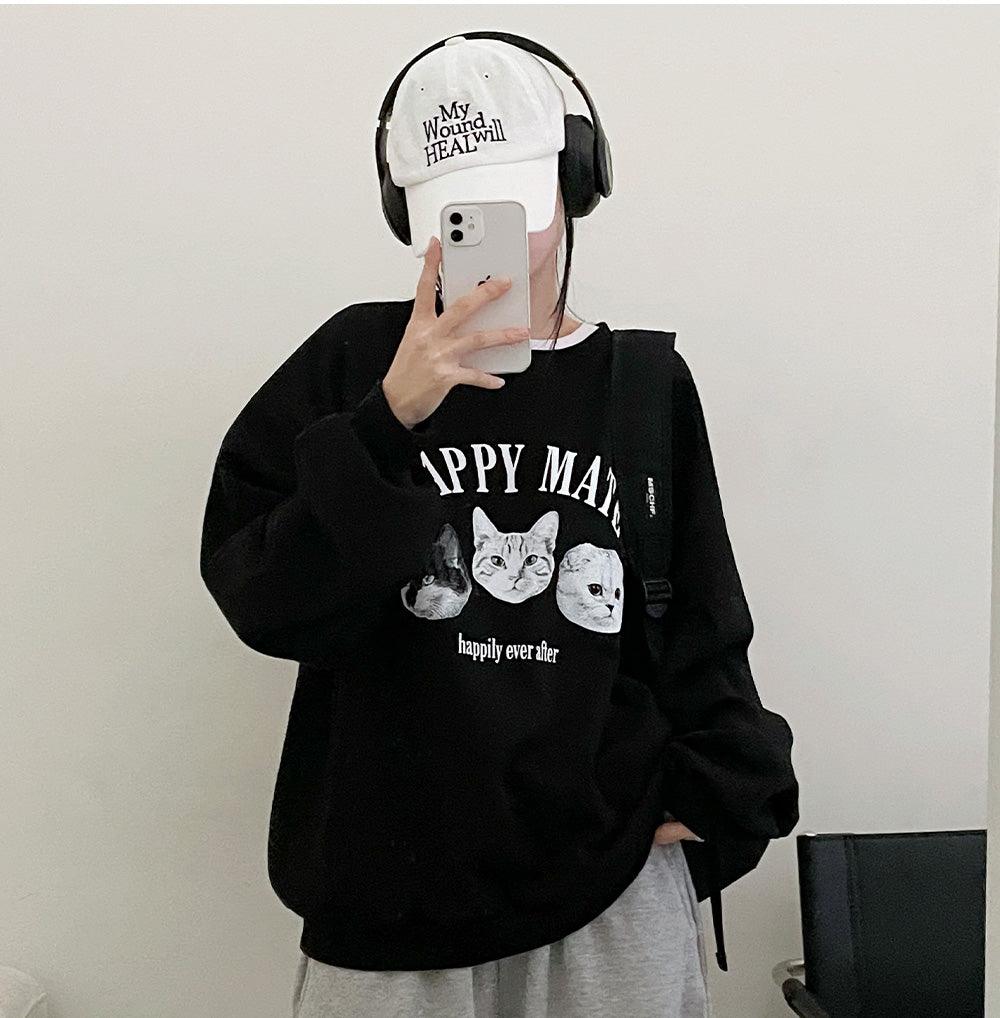 韓製Happy Mate🐈小貓衛衣(4color)<KR> - IKIMSTORE